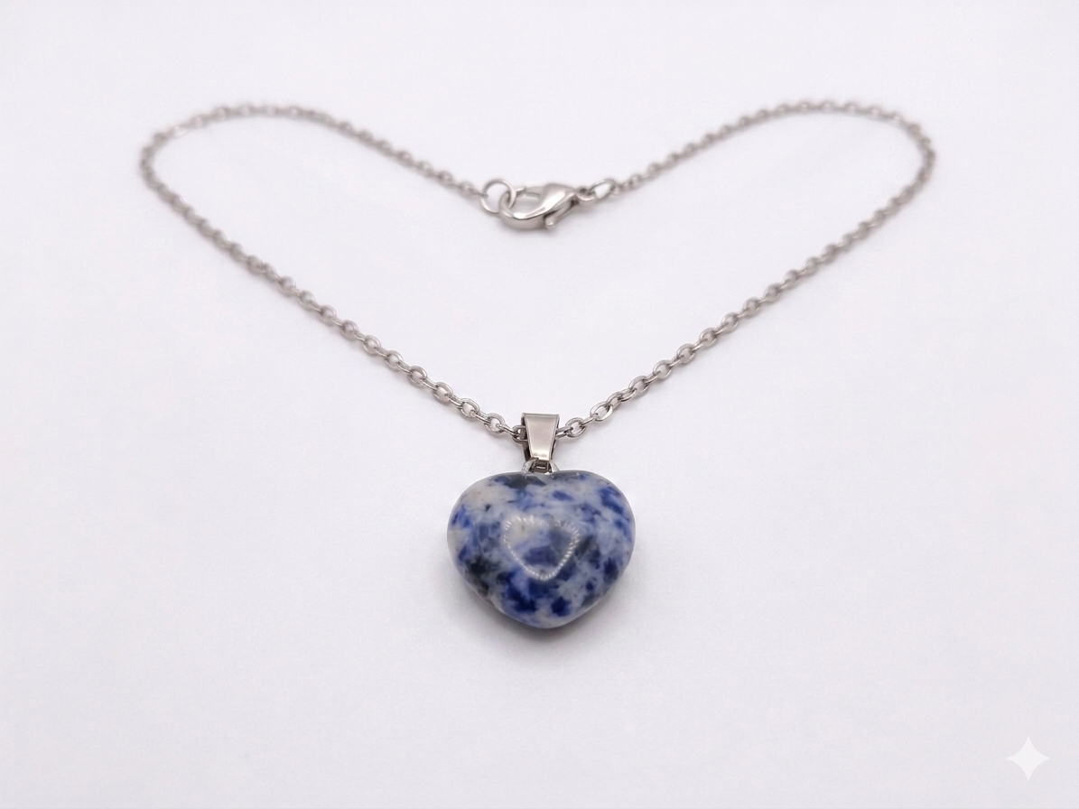 Sodalite Edelsteen Hart Ketting (Zilverkleurig)