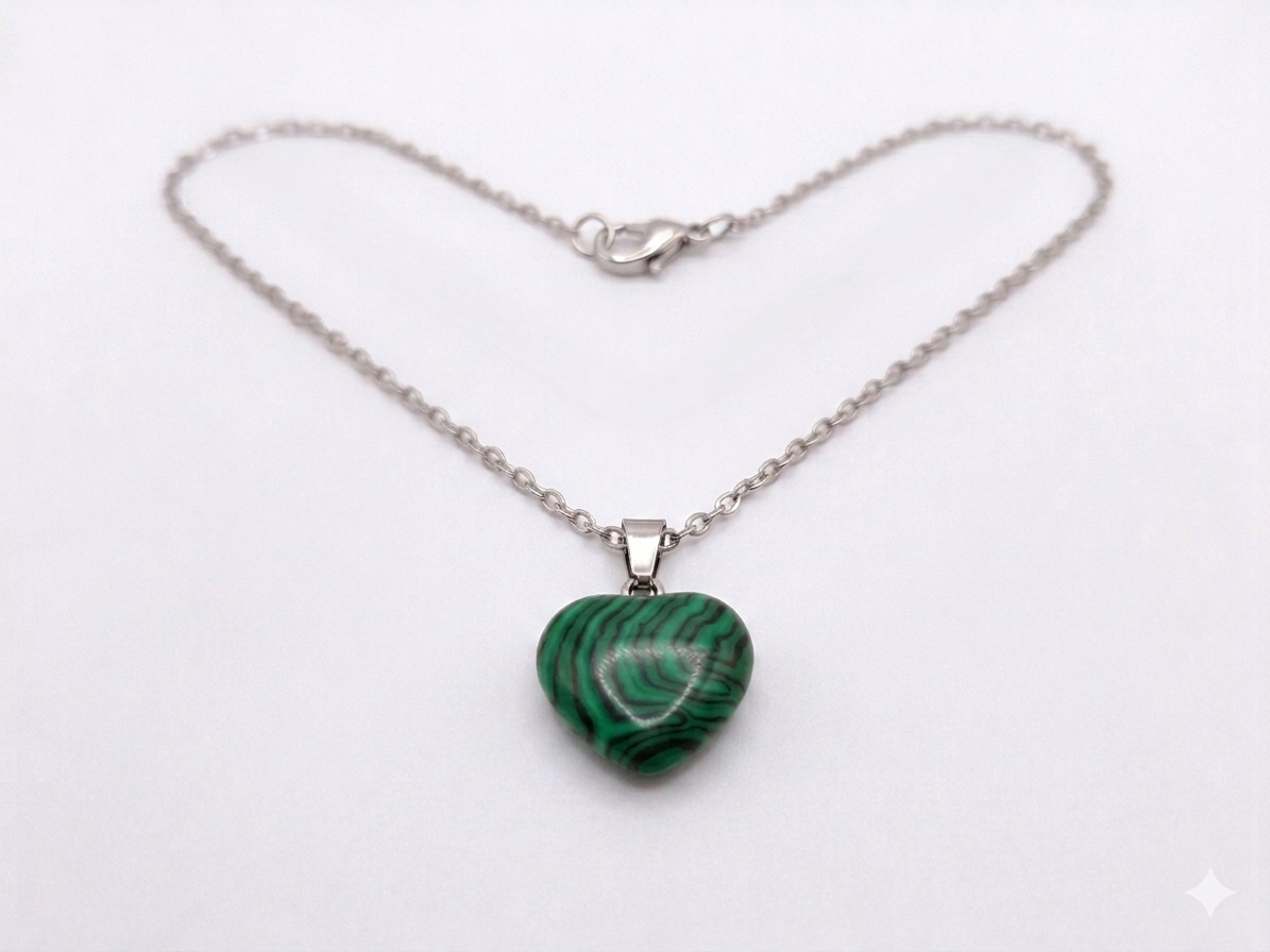 Malachiet Edelsteen Hart Ketting - Levendig Groen