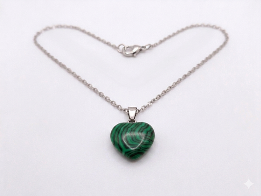 Malachiet Edelsteen Hart Ketting - Levendig Groen